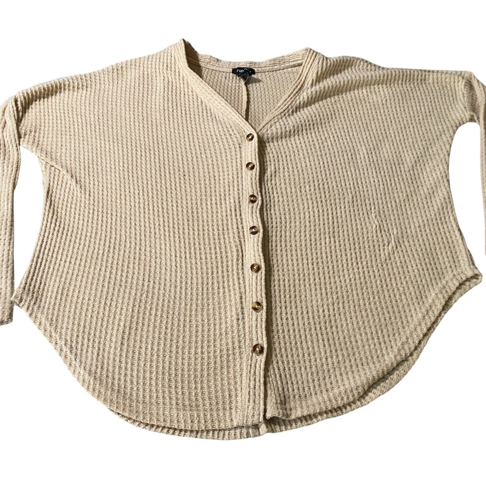 Rue21 Long Sleeve Button Up Sweater Beige Women's Size Small Womens Top V Neck
